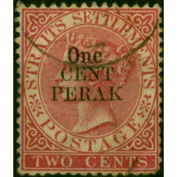 Perak 1889 1c on 2c Bright Rose SG37b Good Used 