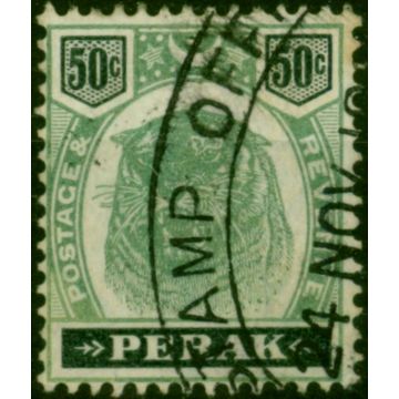 Perak 1898 50c Green & Black SG75 Fine Used Fiscal Cancel