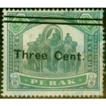 Perak 1900 3c on $1 Green & Pale Green SG86b Surcharge Double Ave Unused Scarce