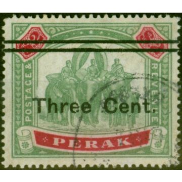 Perak 1900 3c on $2 Green & Carmine SG87 Fine Used