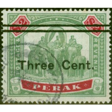 Perak 1900 3c on $2 Green & Carmine SG87 Fine Used (2)