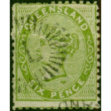 Queensland 1879 6d Yellow-Green SG143 Good Used