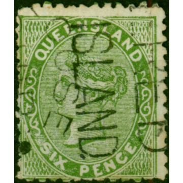 Queensland 1879 6d Yellow-Green SG143 'Red Island & Loose Ship Letter' Cancels Scarce