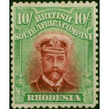 Rhodesia 1913 10s Carmine-Lake & Intense Yellow-Green SG241a Fine & Fresh MM 