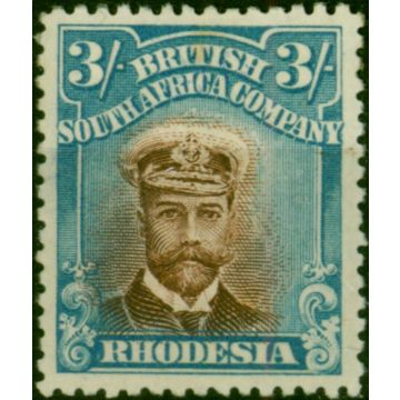 Rhodesia 1913 3s Chocolate & Deep Turquoise-Blue SG236b Fine & Fresh MM 