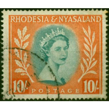 Rhodesia & Nyasaland 1954 10s Dull Blue-Green & Orange SG14 Fine Used