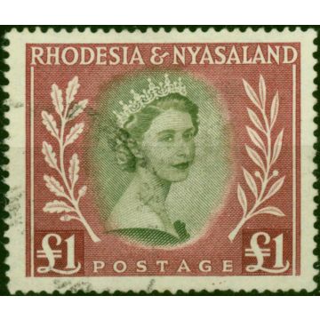 Rhodesia & Nyasaland 1954 £1 Olive-Green & Lake SG15 Fine Used