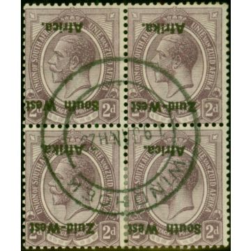S.W.A 1923 2d Dull Purple SG3a 'Opt Inverted' V.F.U Block of 4 2 Pairs Scarce with Royal Cert 