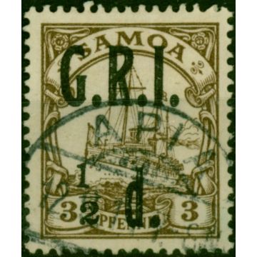 Samoa 1914 1/2d on 3pf Brown SG101d '1 to Left of 2' V.F.U 