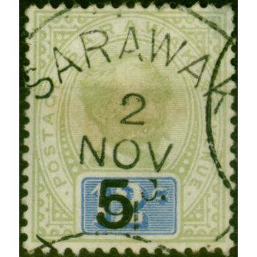 Sarawak 1891 5c on 12c Green & Blue SG25 Good Used