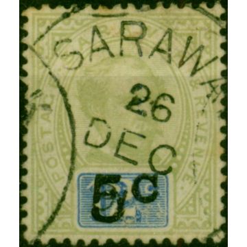 Sarawak 1891 5c on 12c Green & Blue SG26a 'No Stop' Good Used Faded