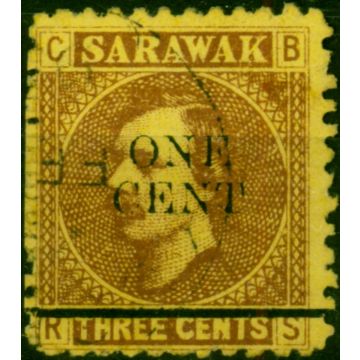 Sarawak 1892 1c on 3c Brown-Yellow SG27 Fine Used 