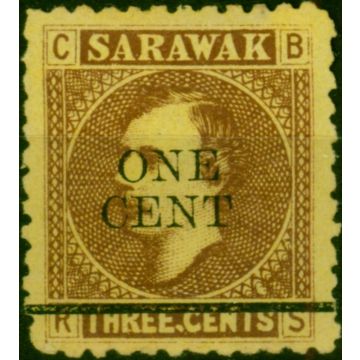 Sarawak 1892 1c on 3c Brown-Yellow SG27a 'Stop after 3' Fine Unused 