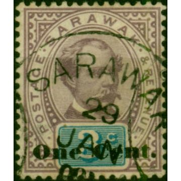 Sarawak 1892 1c on 3c Purple & Blue SG22 Type 5 Fine Used