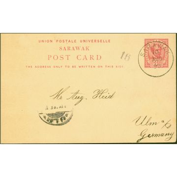 Sarawak 1898 3c Pre-Paid Postcard to Germany Fine & Attractive 