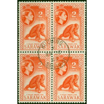 Sarawak 1965 2c Red-Orange SG205 V.F.U Block of 4 