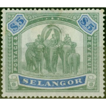 Selangor 1895 $5 Green & Blue SG64 Good MM