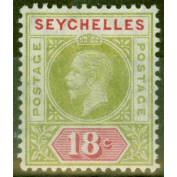 Seychelles 1913  18c Sage-Green & Carmine SG76a Split A Fine & Fresh Lightly Mtd Mint 