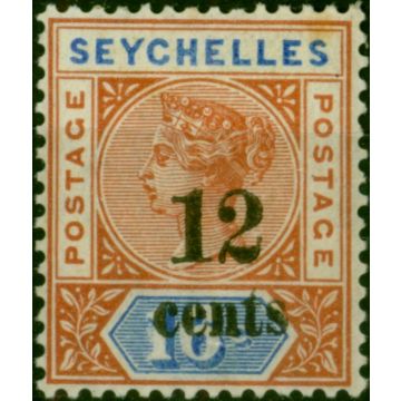 Seychelles 1893 12c on 16c Chestnut & Ultramarine SG17 Fine LMM 