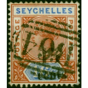 Seychelles 1893 15c on 16c Chestnut & Ultramarine SG18 Fine Used 