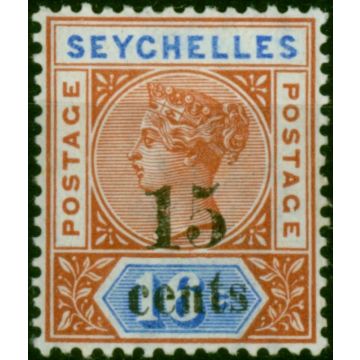 Seychelles 1893 15c on 16c Chestnut & Ultramarine SG19 Fine MM 