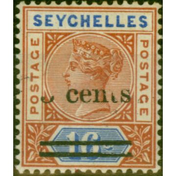 Seychelles 1901 3c on 16c Chestnut & Ultramarine SG38var 3 Partially ommited Fine Very Lightly Mtd Mint