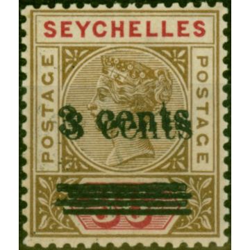 Seychelles 1901 3c on 36c Brown & Carmine SG39a Surch Double Fine VLMM Rare 