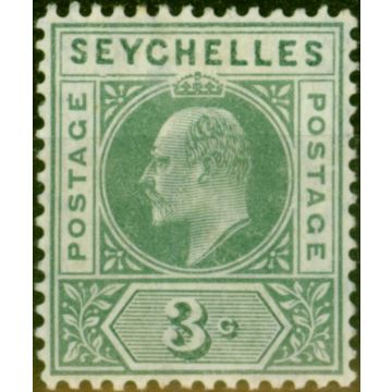 Seychelles 1906 3c Dull Green SG61a 'Dented Frame' Good MM