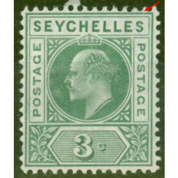 Seychelles 1906 3c Dull Green SG61Var Slotted Frame Fine Mtd Mint