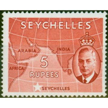 Seychelles 1952 5R Red SG171b Error 'St Edwards Crown W9b' V.F MNH Scarce