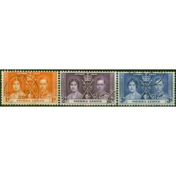 Sierra Leone 1937 Coronation Set of 3 SG185-187 V.F.U 