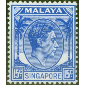 Singapore 1948 15c Ultramarine SG8 Fine Mtd Mint