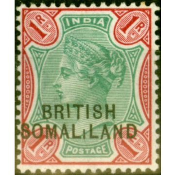 Somaliland 1903 1R Green & Aniline Carmine SG21var Short I on SOMALiLAND Fine & Fresh Lightly Mtd Mint 