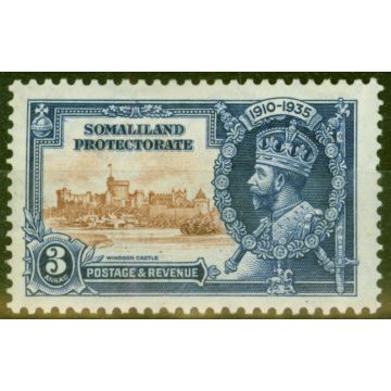 Somaliland 1935 3a Brown & Dp Blue SG88L Kite & Horiz Log Fine Mtd Mint 