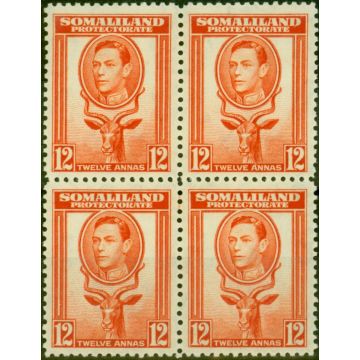 Somaliland 1938 12a Red-Orange SG100 Fine MNH Block of 4