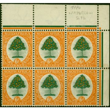 South Africa 1926 6d Green & Orange SG32 Fine MNH Block of 6 