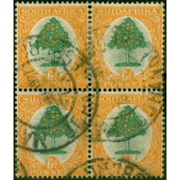 South Africa 1926 6d Green & Orange SG32 Good Used Block of 4