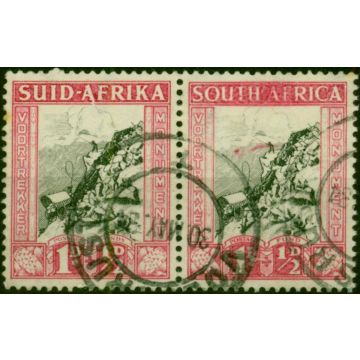 South Africa 1933 1d & 1/2d Grey-Black & Pink SG51a 'Blurred S.A & Red Comet' Flaw Fine Used 