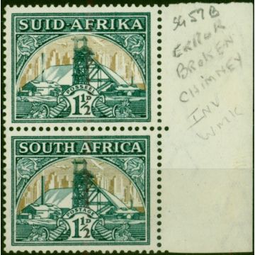S. Africa 1936 1 1/2d Grn & Brt Gold SG57b Var 'Broken Chimney' Wmk Inverted Fine VLMM 