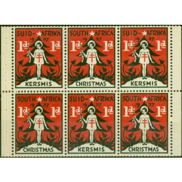 South Africa 1937 1d Black & Red Christmas Tuberculosis V.F MNH Booklet Pane of 6 
