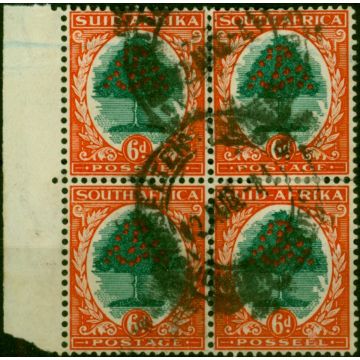 South Africa 1937 6d Green & Vermilion SG61 Die I Fine Used Block of 4 (2)