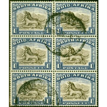 South Africa 1950 1s Brown & Chalky Blue SG120 Fine Used Block of 6