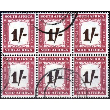 South Africa 1958 1s Black-Brown & Purple-Brown SGD44 Fine Used Block of 6 (1)