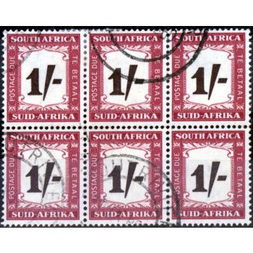 South Africa 1958 1s Black-Brown & Purple-Brown SGD44 Fine Used Block of 6 (2)