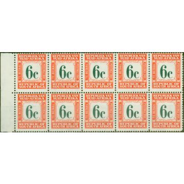 South Africa 1961 6c Dp Green & Red-Orange SGD57 V.F MNH Block of 10