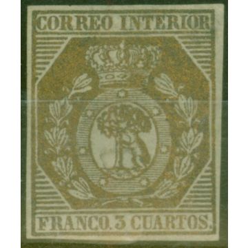 Spain 1853 3ch Bronze Edifil # 23 Very Fine & Very Fresh Unused  CV 19,000 Euros
