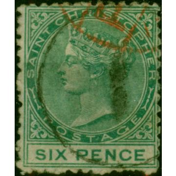 St Christopher 1870 6d Green SG5 Good Used 