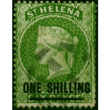 St Helena 1880 1s Yellow-Green SG30 Type B P.14 Fine Used (2)