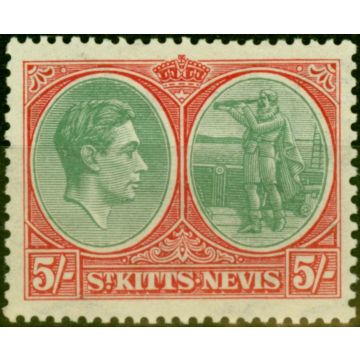St Kitts & Nevis 1938 5s Grey-Green & Scarlet SG77 Good Lightly Mtd Mint