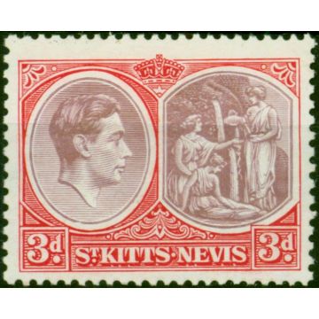 St Kitts Nevis 1940 3d Brown-Purple & Carmine-Red SG73a Chalk Fine LMM (2) 